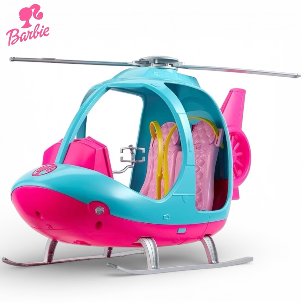 Barbie Travel Helicopter Pink& Blue with Spinning Propeller Rotors Mattel Toy